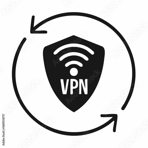 Joli pictogramme noir et blanc pour application VPN, sécurité internet, protection des données, WI-FI 