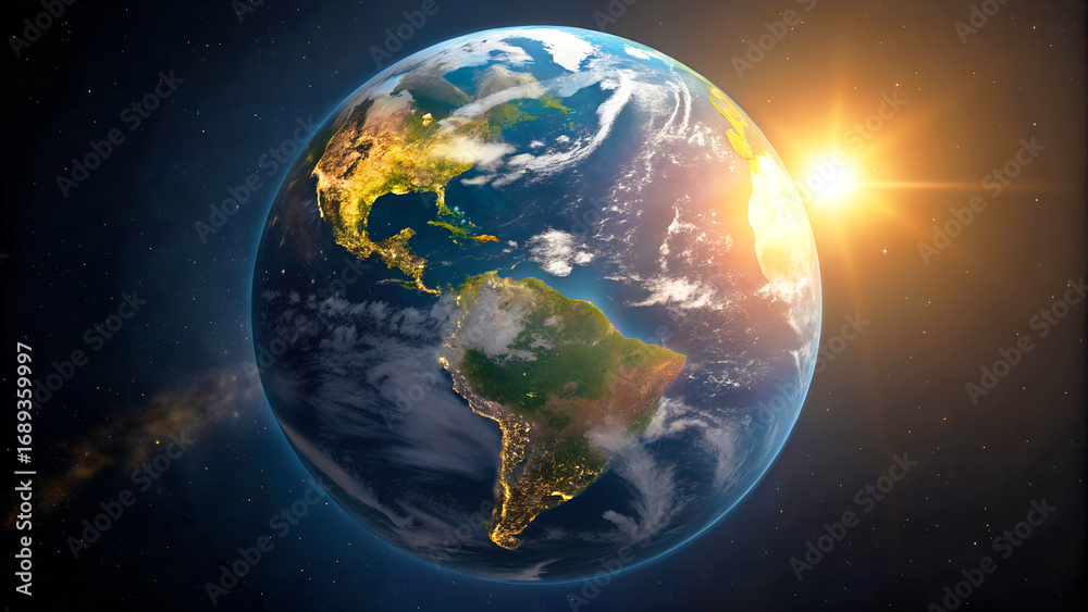 Obraz premium Earth illuminated by the sun in the vastness of space
