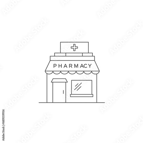 Simple Line Drawing of a Pharmacy Building