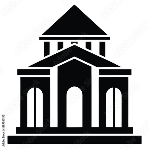 Black Silhouette Icon of a Classical Building with Columns and Pediment Keywords: building, architecture, icon