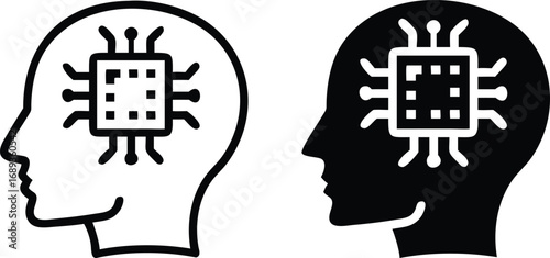 Human Head Chip Icon, Artificial Intelligence Processor Symbol, Neural Network Vector, Technology Brain Illustration