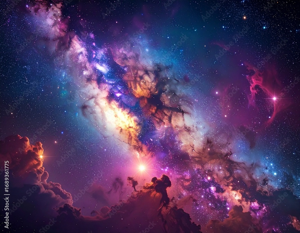 Fototapeta premium Ultra-Realistic Artistic View of the Milky Way Galaxy with Glowing Nebula