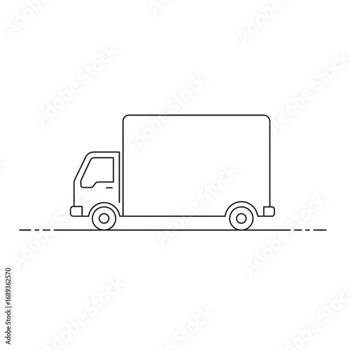 Simple Line Drawing of Delivery Truck on White Background