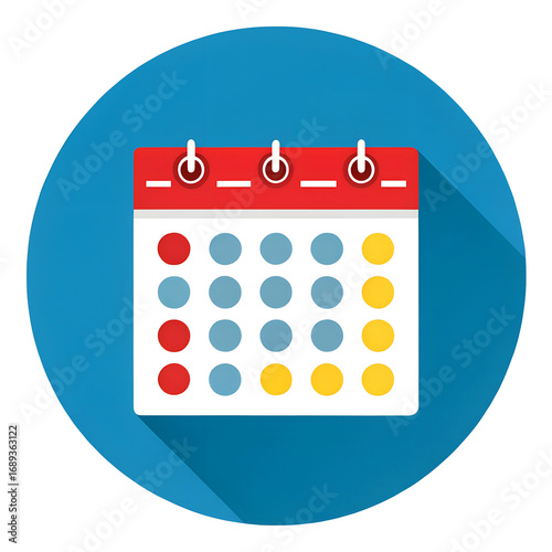 Calendar with check mark. Icon with two color overlay on white background