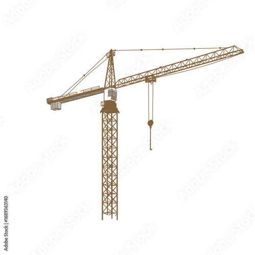Tall Brown Construction Crane Against White Background