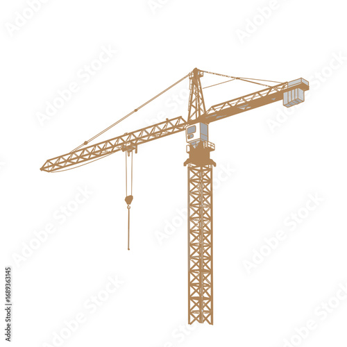 Tall Brown Construction Crane Against White Background
