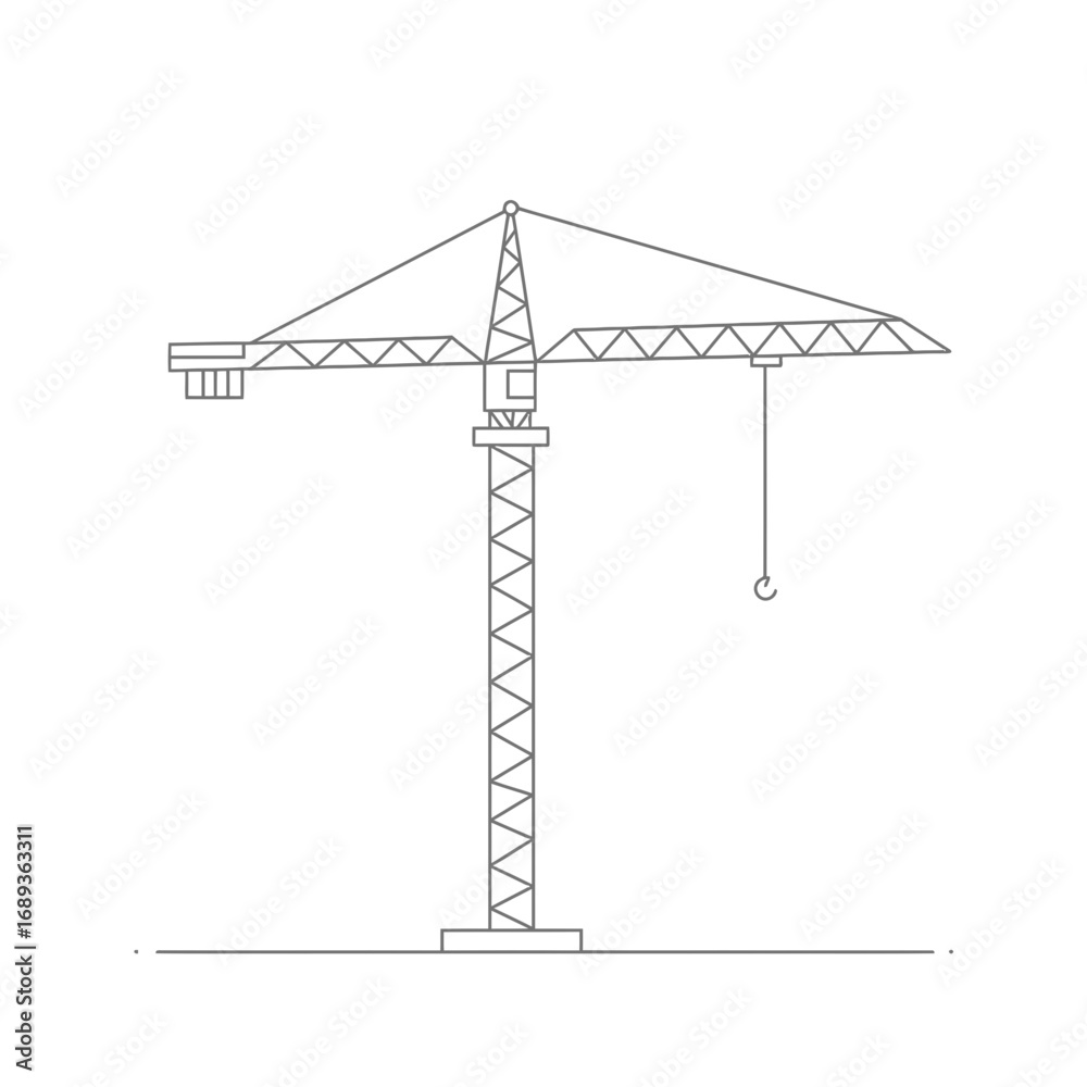 Fototapeta premium Tower Crane Illustration Line Drawing