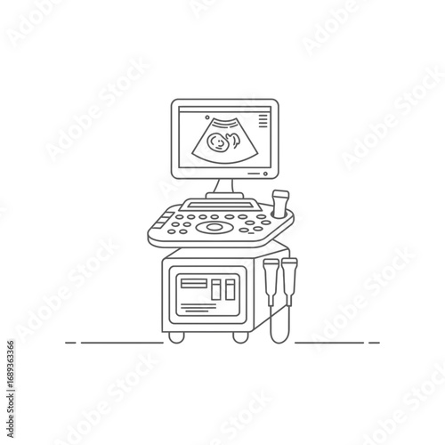 Ultrasound Machine Line Art Illustration