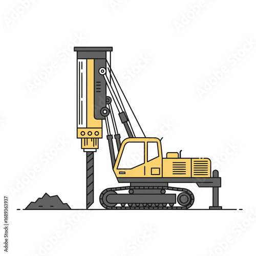 Yellow and Gray Construction Drilling Machine Illustration
