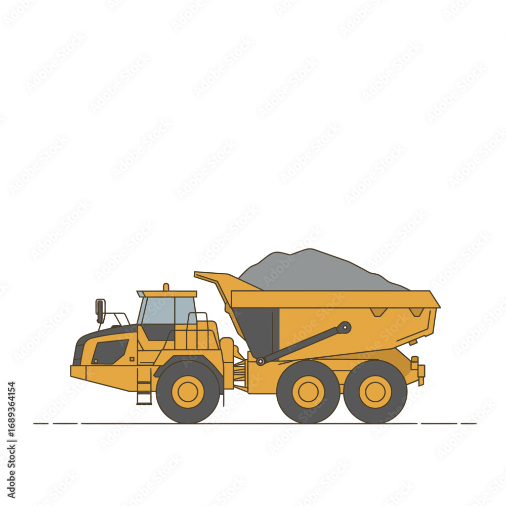 Obraz premium Yellow Articulated Dump Truck Carrying Gray Rocks Illustration