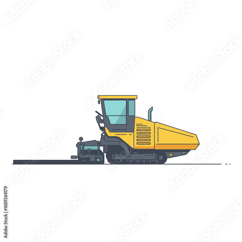 Yellow Asphalt Paver Machine on Road Construction