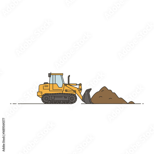 Yellow Bulldozer Moving Brown Dirt Pile Illustration