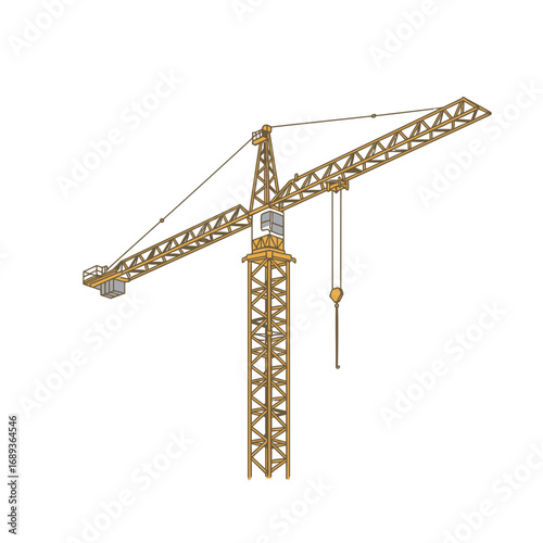 Yellow Construction Crane Against White Background