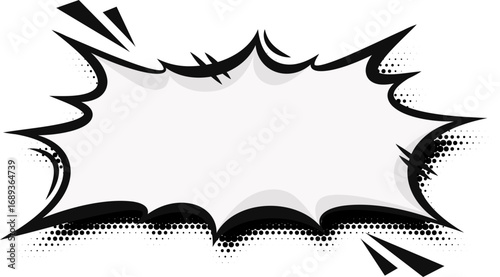 Manga speech bubble. Comic frame for text with pop art halftone dotted effect. Balloon chat shape for dialog. Cloud for shock shout and scream action messages. Irregular cartoon decoration