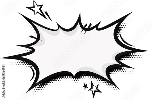 Manga speech bubble. Comic frame for text with pop art halftone dotted effect. Balloon chat shape for dialog. Cloud for shock shout and scream action messages. Irregular cartoon decoration