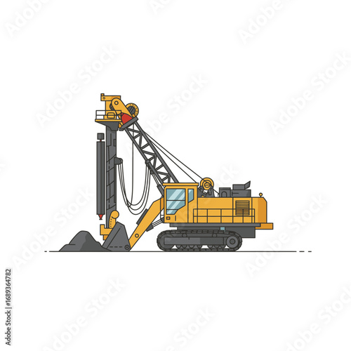 Yellow Crawler Drill Rig Excavating in Pixel Art Style