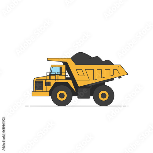 Yellow Dump Truck Carrying Coal on White Background