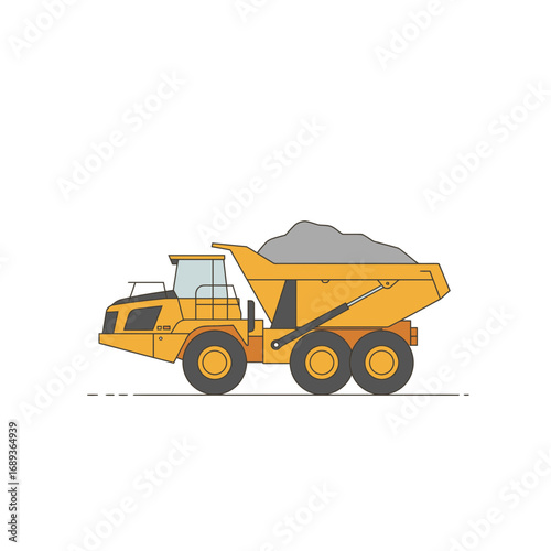 Yellow Dump Truck Carrying Gray Rocks Illustration