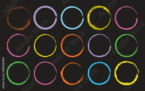Colorful grunge circles. Grunge round frames. vector illustraiton isolated on black background
