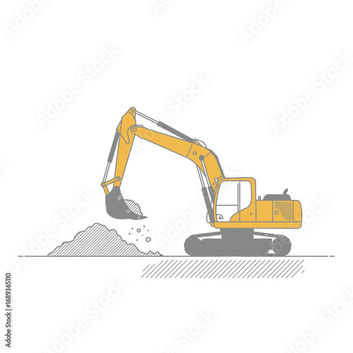 Yellow Excavator Digging Pile of Dirt Construction Site Illustration