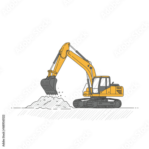 Yellow Excavator Digging Pile of Dirt Illustration