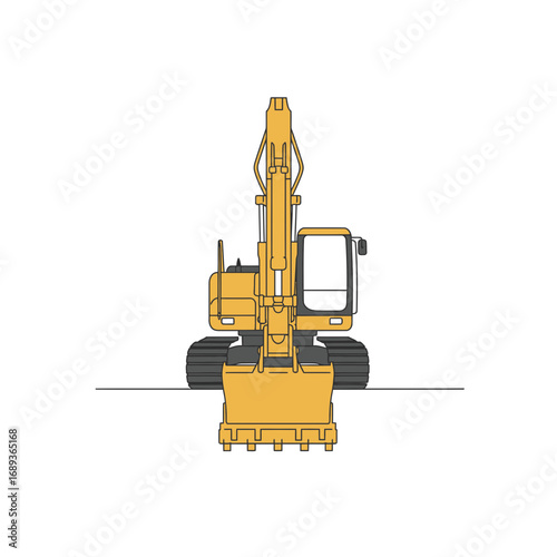 Yellow Excavator Front View Illustration