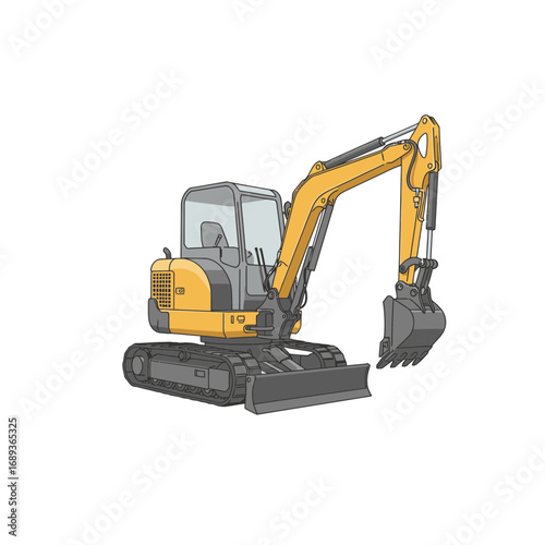 Yellow Excavator Illustration on White Background