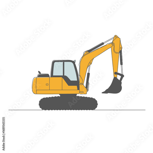Yellow Excavator on White Background