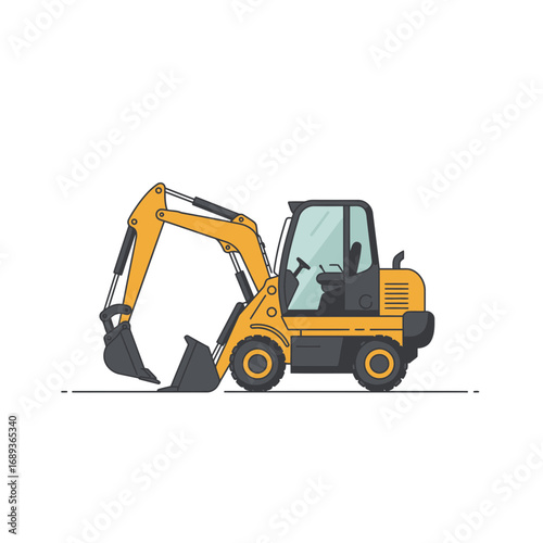 Yellow Excavator Illustration on White Background