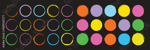 Colorful grunge circles. Grunge round frames. vector illustraiton isolated on black background
