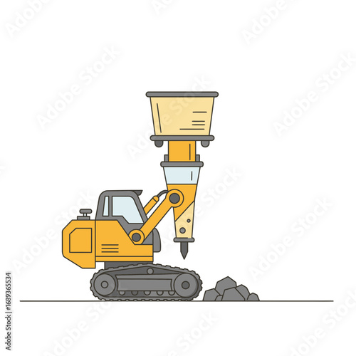 Yellow Hydraulic Rock Breaker Machine Illustration