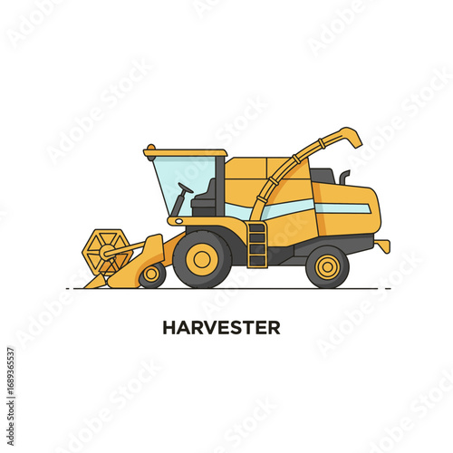 Yellow Farm Harvester Illustration