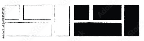 Set of grunge square template. Vector black painted squares or rectangular shapes. Hand drawn brush strokes isolated on white