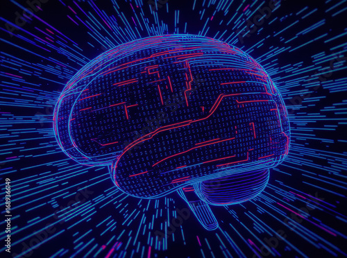 Artificial intelligence concept with a digital brain and circuits