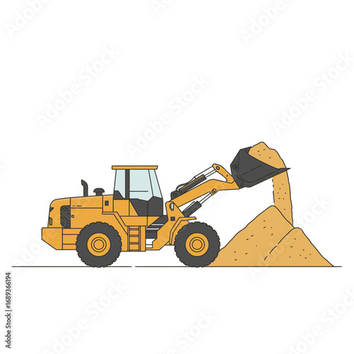 Yellow Wheel Loader Dumping Sand Pile Illustration