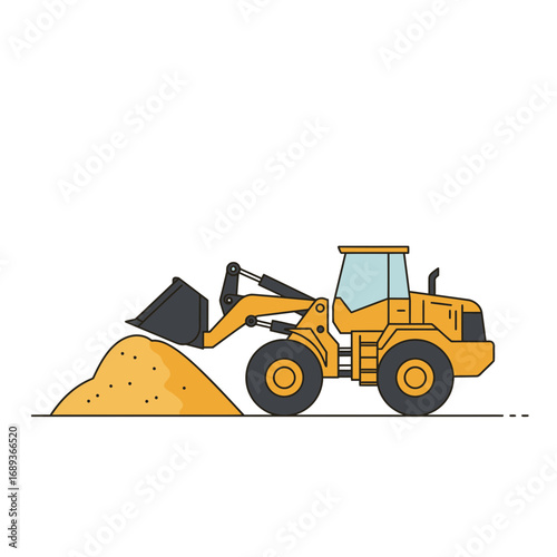 Yellow Wheel Loader Moving Sand Pile Illustration
