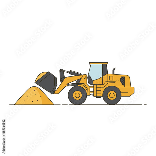 Yellow Wheel Loader Moving Sand Pile Illustration