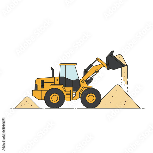 Yellow Wheel Loader Moving Sand Piles
