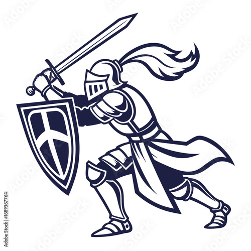 Medieval knight vector illustration with sword and shield