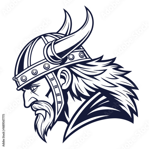 Viking helmet vector illustration with sword and tribal design