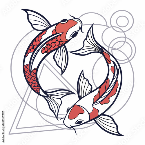 Simple fish vector illustration on white and black background with cute koi and carp design