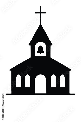 Black Silhouette of a Church with a Bell and Cross religion christianity