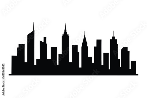 Black silhouette of a modern city skyline with varied building heights urban architecture