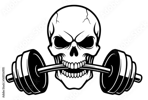 Skull Biting a Dumbbell, Gym SVG, Workout SVG, Fitness SVG, Skull SVG
