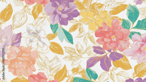 Wallpaper Mural Elegant wedding invitation card background watercolor pictures Natural little a lisianthus flower field in a lifestyle style expressing wonder with pastel floral shades and golden lighting harmony Torontodigital.ca