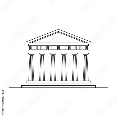 Outline vector icon of a classical Greek temple with columns. Minimalist line art illustration of an ancient architectural landmark