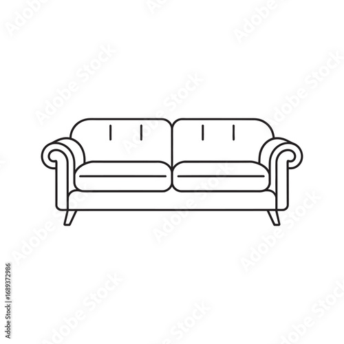 Elegant couch line drawing illustration. Classic sofa or loveseat furniture outline vector graphic icon for an interior design concept