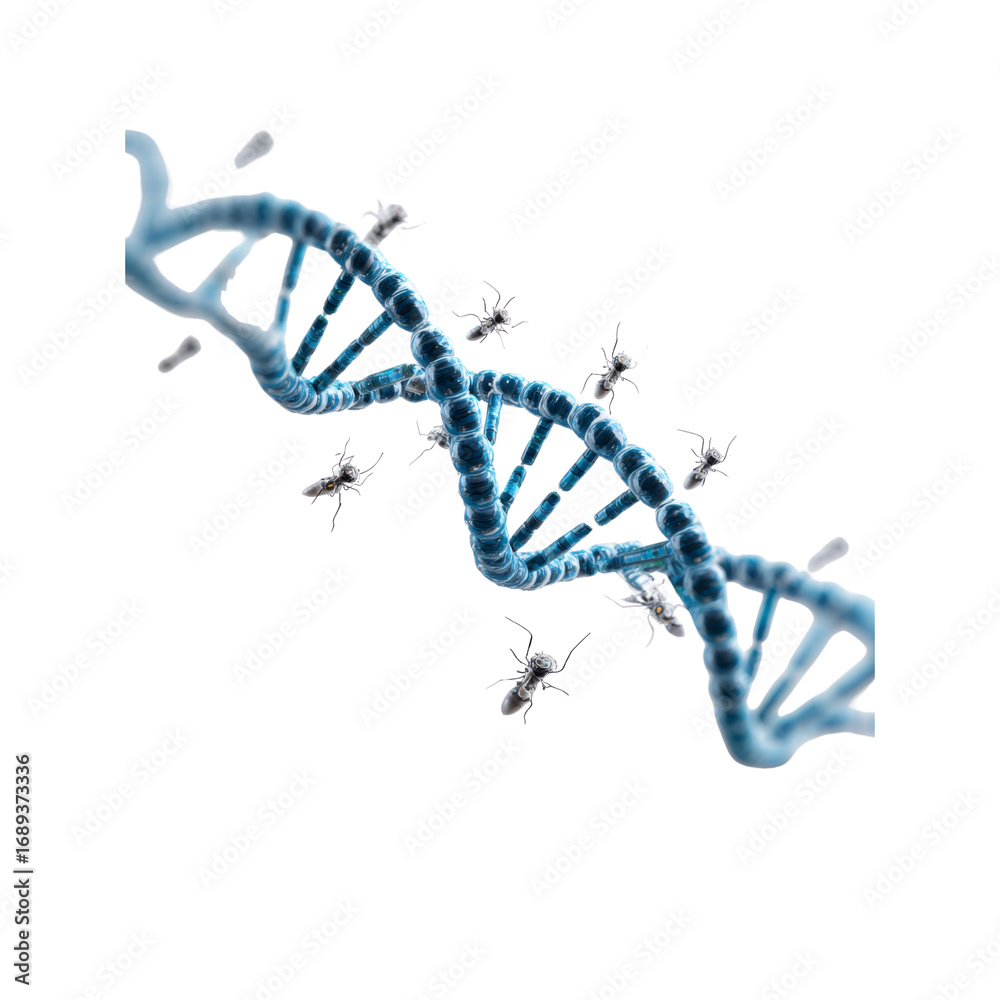 Naklejka premium Nanobots Repairing DNA Helix Genetic Engineering and Biotechnology Concept
