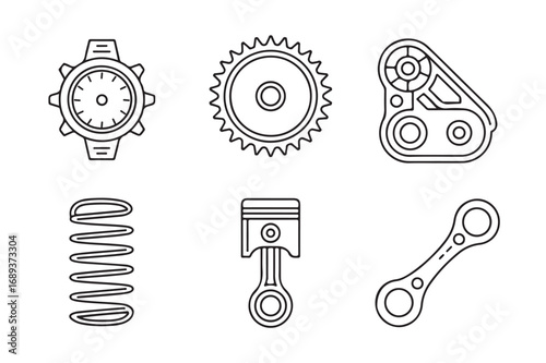 Set of mechanical parts outline illustrations