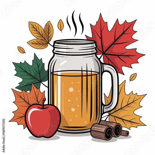 Hot Apple Cider with Fall Leaves Illustration